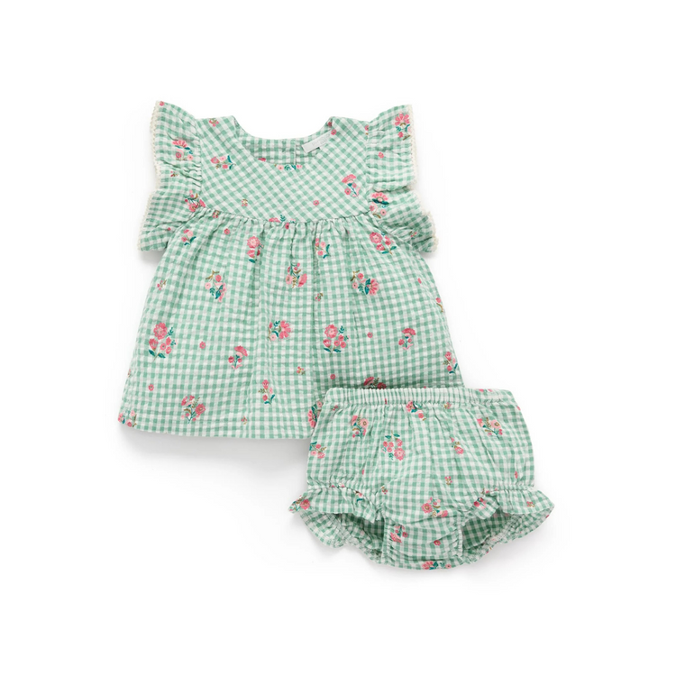 Purebaby Organic Frida Gingham Bloomer Set - Frida Print