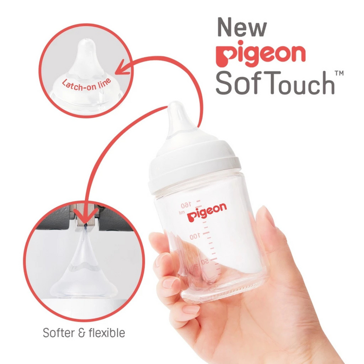Pigeon SofTouch Wide-Neck Glass Nursing Bottle (160ml/240ml)