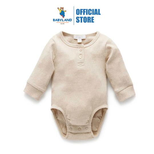 Purebaby Organic Rib Henley Bodysuit - Biscuit Melange