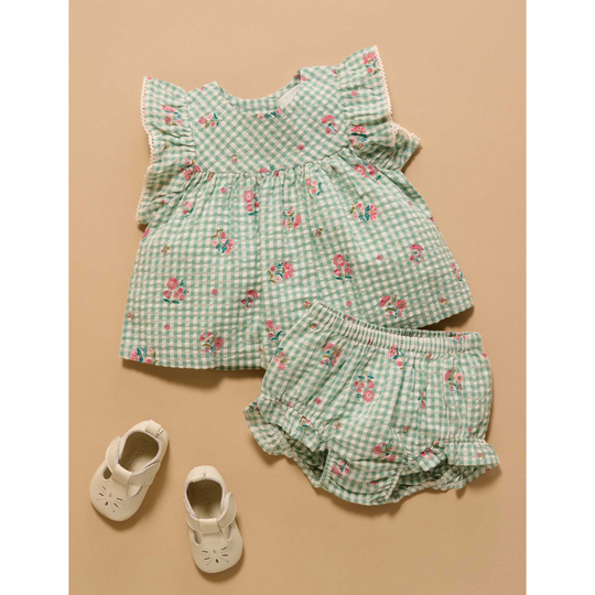 Purebaby Organic Frida Gingham Bloomer Set - Frida Print