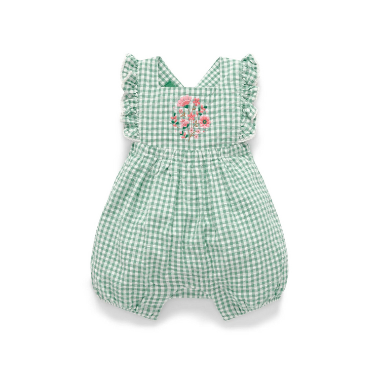 Purebaby Organic Iguana Gingham Frida Gingham Romper