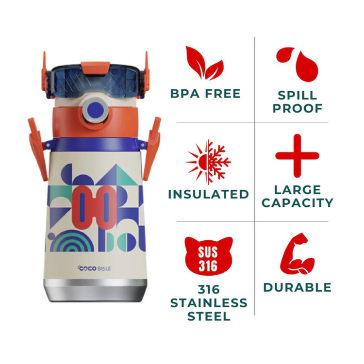 Cocosmile 8131 Robot Insulated Bottle with Straw, Stainless Steel 500ml - White