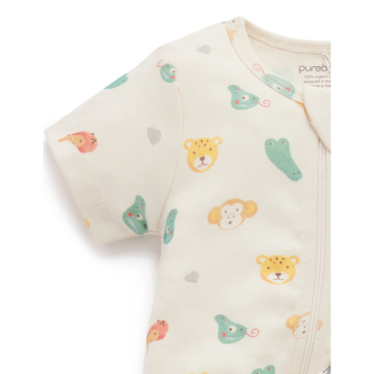 Purebaby Organic 2 Pack Short Sleeve Digital Growsuit - Fiesta Heads