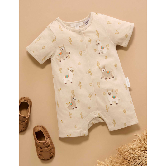 Purebaby Organic Llama Fiesta Short Growsuit - Cacti Print