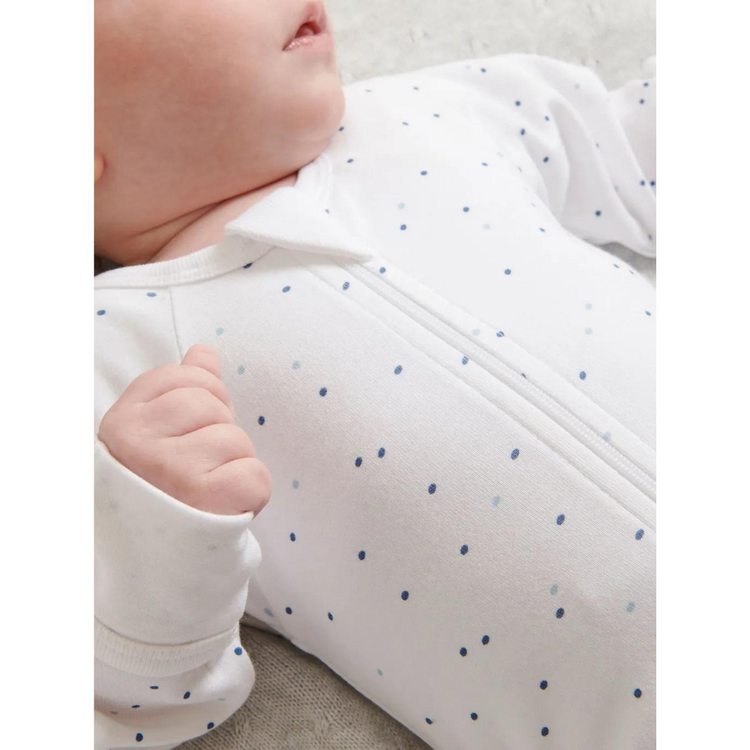 Purebaby Organic 2 Pack  Zip Growsuit -  Pale Blue set (polka dot and stripe)