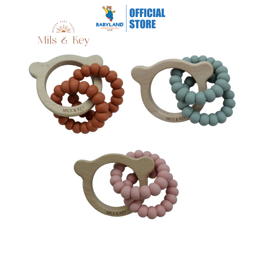 Mils and Key Wooden Bear Teether (3m+)