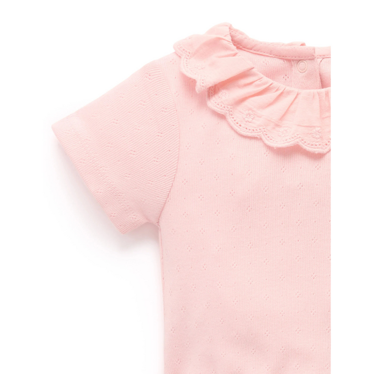 Purebaby Organic Guava Print Pointelle Ruffle Bodysuit