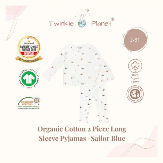 Twinkle Planet 100% Organic Cotton 2 Pieces Long Sleeve Pyjamas - Sailor Blue
