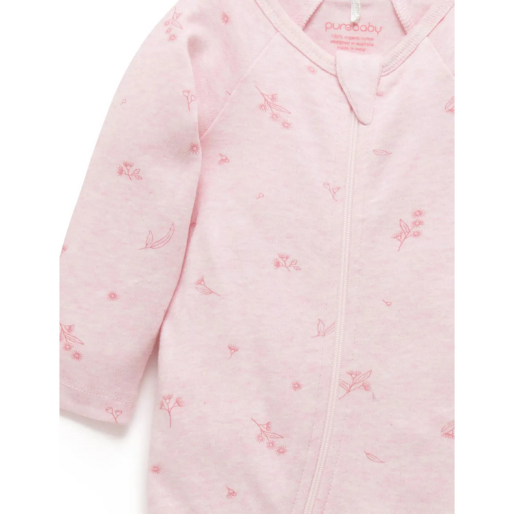 Purebaby Organic Zip Growsuit & Headband Pack - Pale Pink Blossom