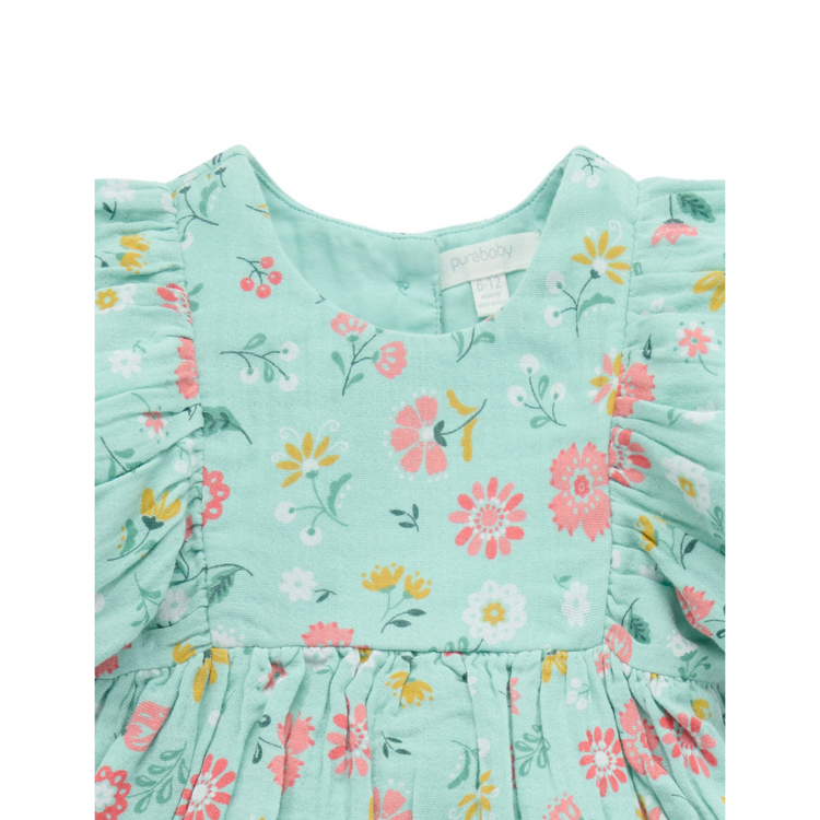 Purebaby Organic Guava Floral Gathered Dress