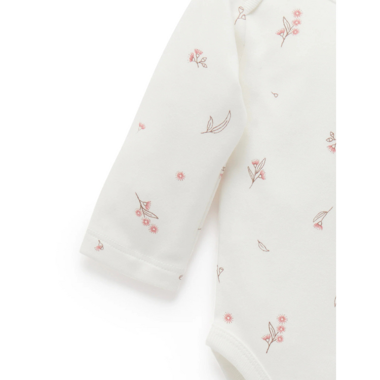 Purebaby 2 Pack Organic Easy Neck Long Sleeve Bodysuit - Pale Pink Blossom