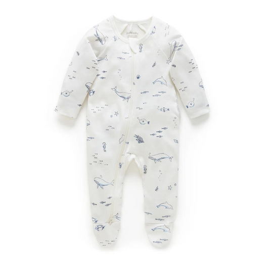 Purebaby Organic Zip Growsuit - Vanilla Nautical