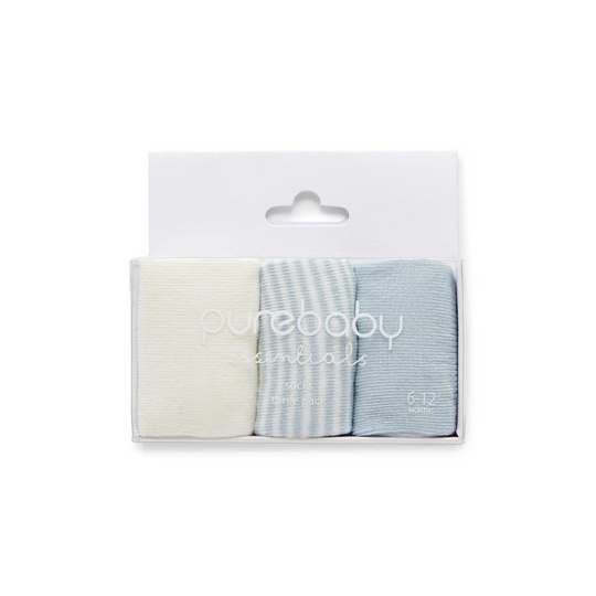 Purebaby 3 Organic Sock Pack - Pale Blue Pack