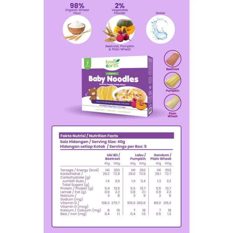 Love Earth Organic Baby Noodles 200g (40g X 5servings) (7m+)