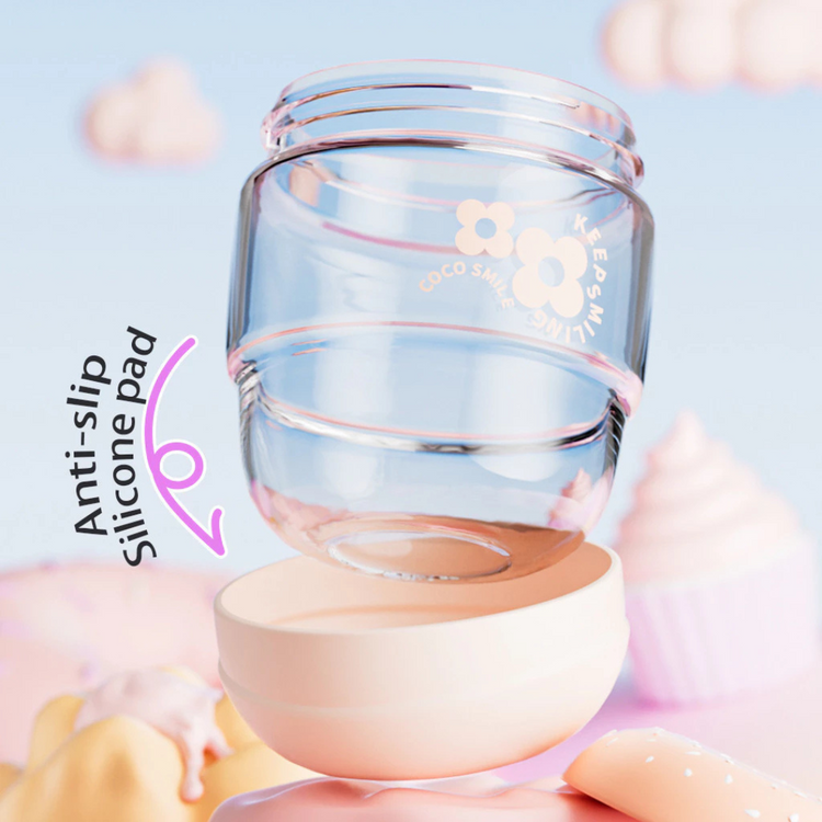 Cocosmile 8323 Coco Dudu Straw Glass Cup 450ml - Pink