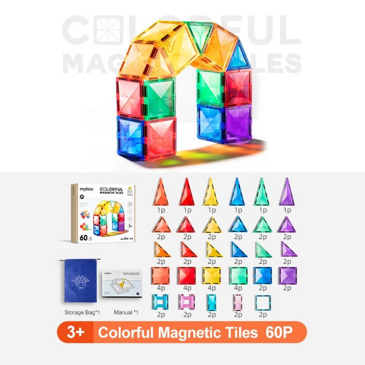 Mideer Colorful Magnetic Tiles - 60PCS (3Y+)