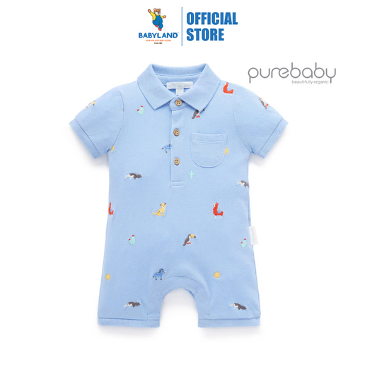 Purebaby Organic Animal Fiesta Broderie Polo Growsuit