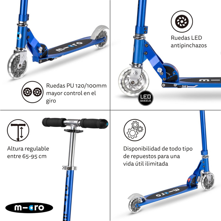Micro Sprite LED Sapphire (5Y+) 2-wheel foldable scooter