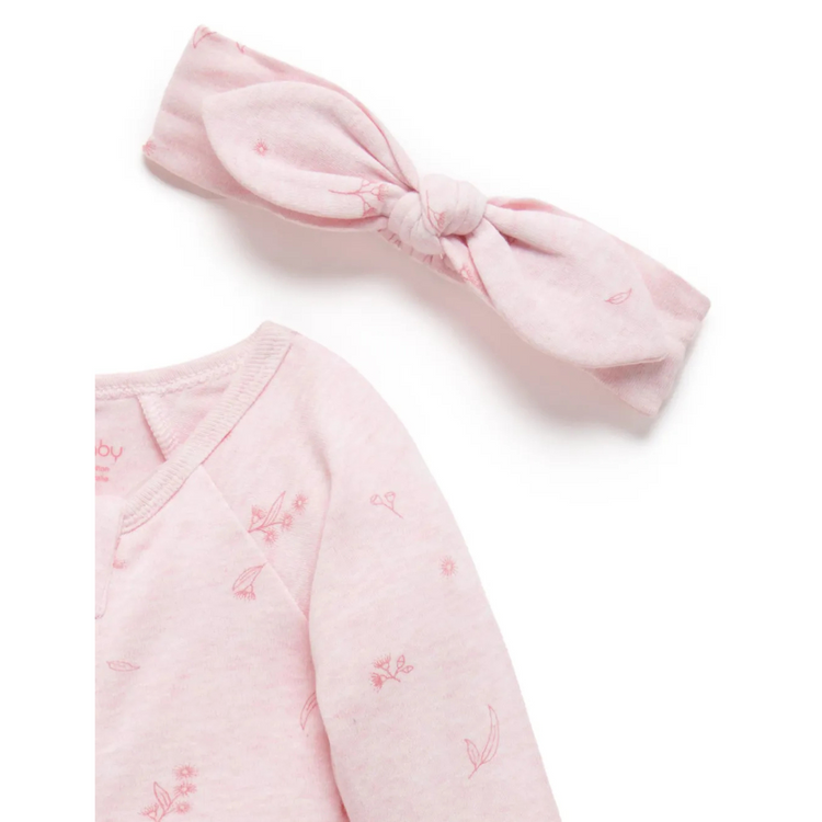 Purebaby Organic Zip Growsuit & Headband Pack - Pale Pink Blossom