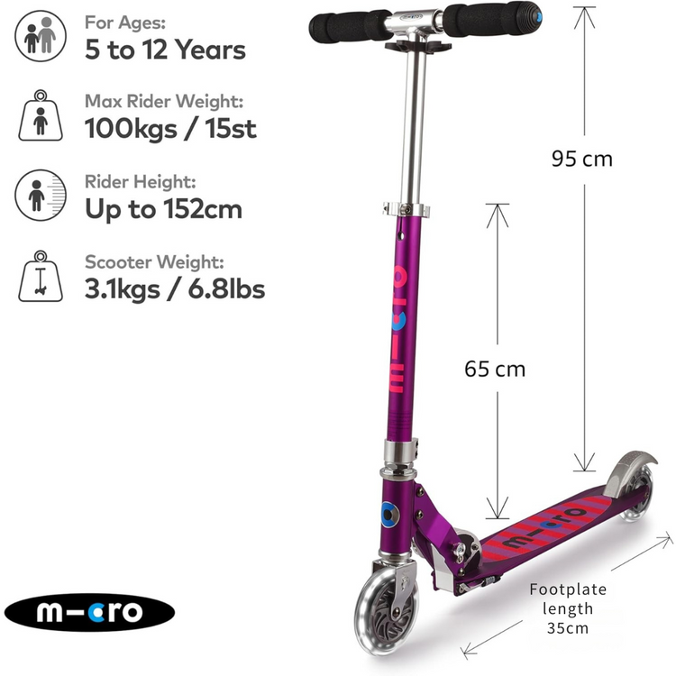 Micro Sprite LED Purple Stripe (5y+) 2-wheel foldable scooter