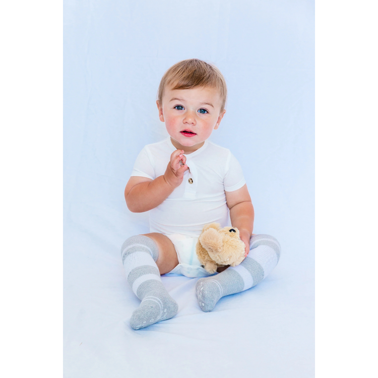 Snuggle Shield® Bamboo Short Sleeve 3 Button Onesie White (0-3M)