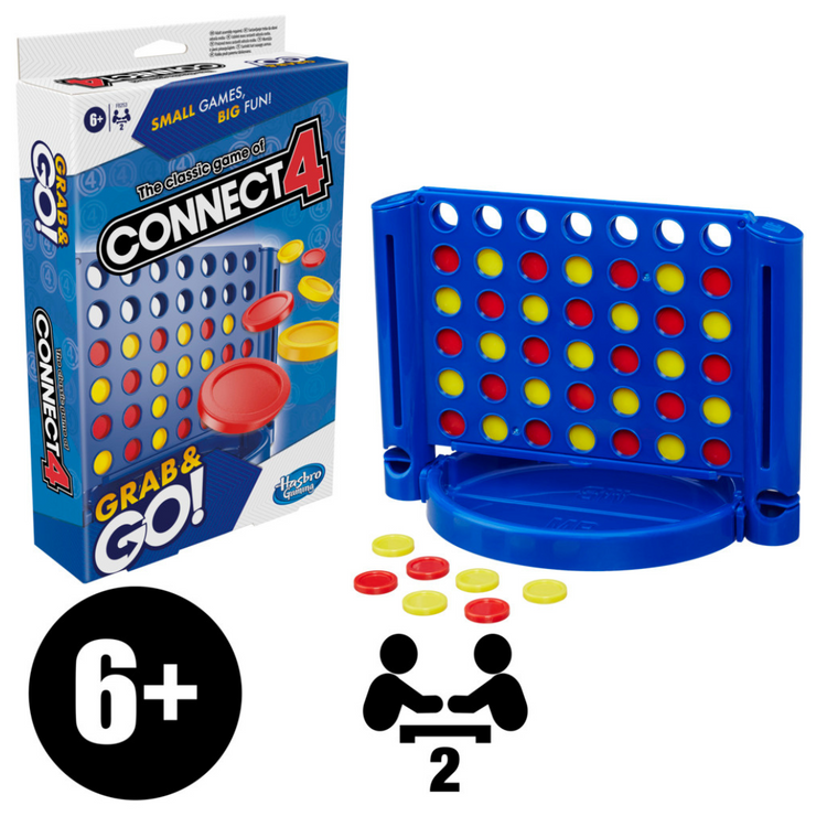 Connect 4 Grab & Go Game for Ages 6 and Up, Portable Game for 2 Players, Travel Game