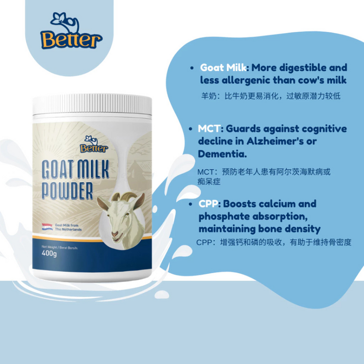 (HALAL) Better Premium Goat Milk Powder 400g. Boosting Energy Level, Focus and Memory.