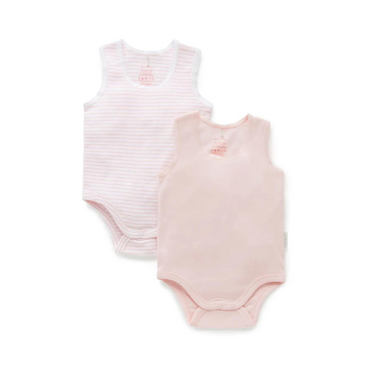 Purebaby 2 Pack Organic RIB Singlet Bodysuit - Pale Pink Pack