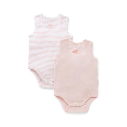 Purebaby 2 Pack Organic RIB  Singlet Bodysuit - Pale Pink Pack