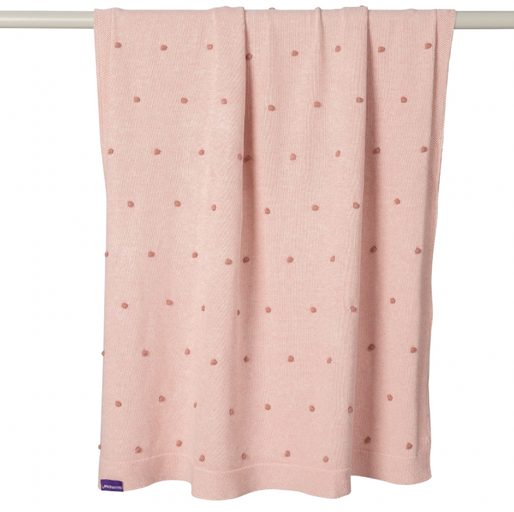Clevamama Organic Cotton Knitted Pom Pom Baby Blanket - Pink