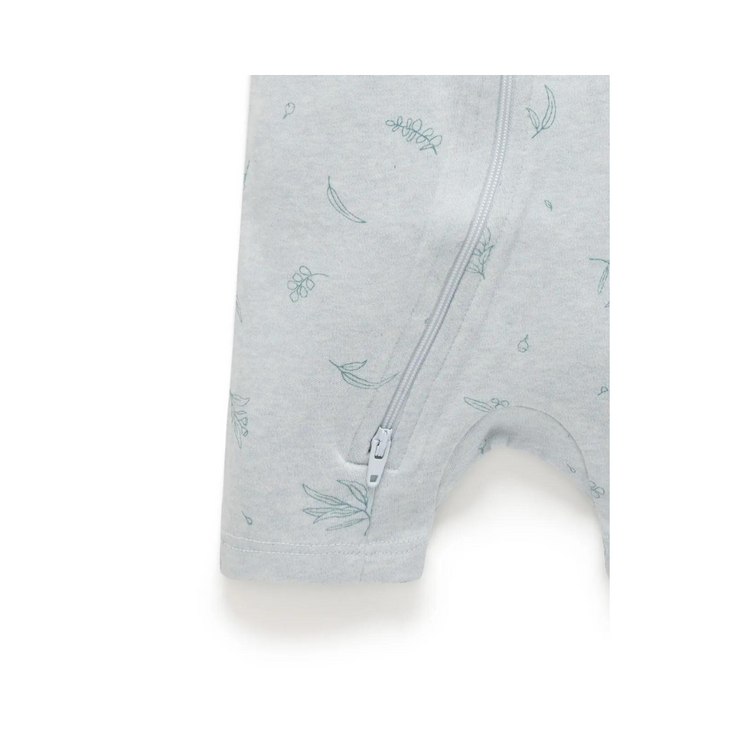 Purebaby Organic Baby Short Leg Zip Growsuit Romper - Mint Eucalyptus (0-3M)