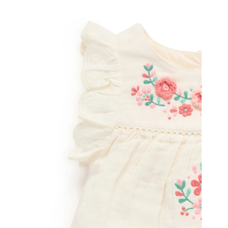 Purebaby Organic Cloud Print Embroidered Romper