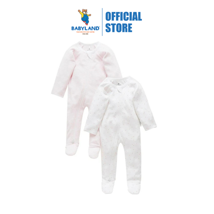 Purebaby 2 Pack Organic Sleepsuit - Pale Pink Set (Polka Dot and Stripe)