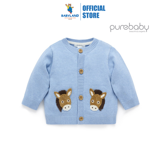 Purebaby Organic Donkey Fiesta Friends Cardigan - Caribbean Melange Print