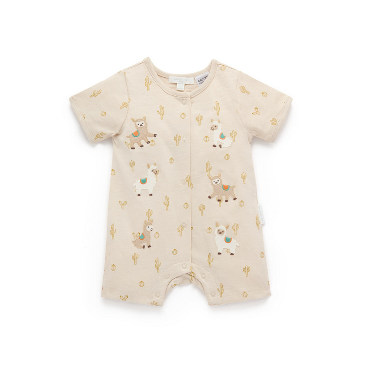 Purebaby Organic Llama Fiesta Short Growsuit - Cacti Print