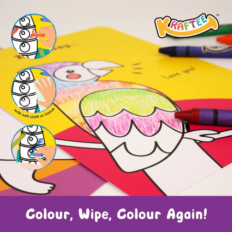Kraftee Erasable Pictures Card - Dinasaur World With 12ct Washable Crayons