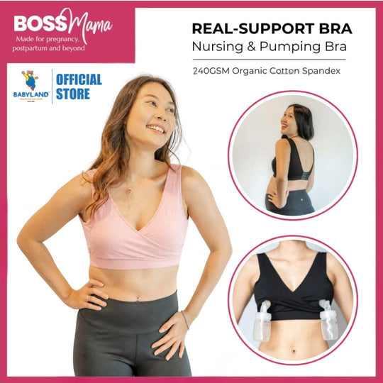 Boss Mama Real-Support Bra - Blush Pink | Pregnancy, Nursing and Pumping Bra -Friendly Wireless Soft Thick Band Flexible