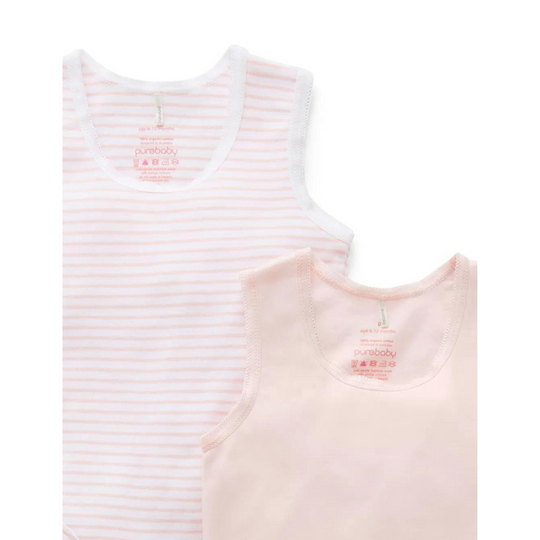 Purebaby 2 Pack Organic RIB Singlet Bodysuit - Pale Pink Pack