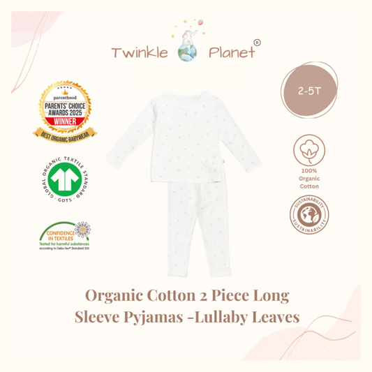 Twinkle Planet 100% Organic Cotton 2 Pieces Long Sleeve Pyjamas - Lullaby Leaves