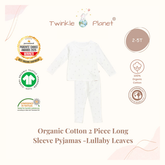 Twinkle Planet 100% Organic Cotton 2 Pieces Long Sleeve Pyjamas - Lullaby Leaves