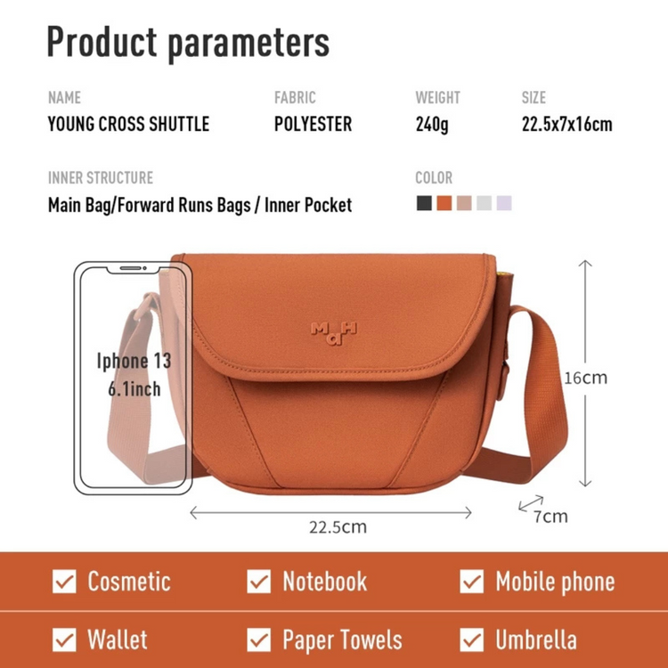 MAH Young Cross Shuttle Waterproof Sling Bag Unisex Crossbody