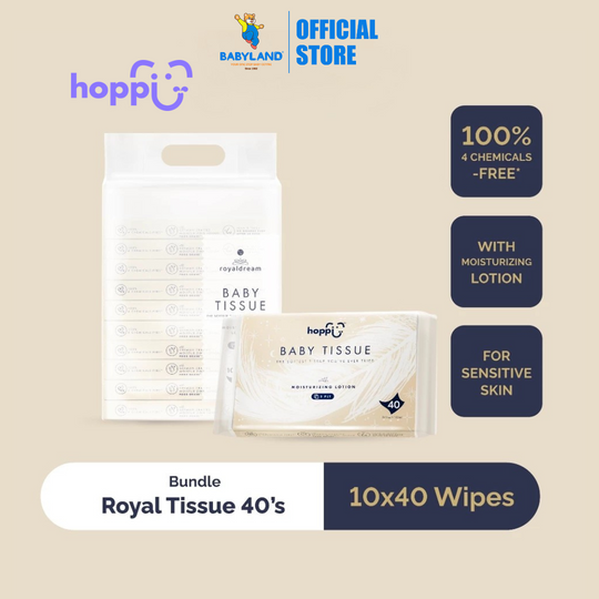 Hoppi RoyalDream Baby Tissue Bundle Pack (40 Wipes x 10 Packs) 100% 4 Chemicals-Free*