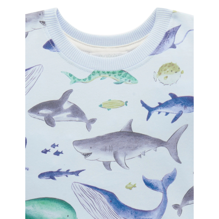 Purebaby Organic Baby Kids Relaxed Tee - Shark Print