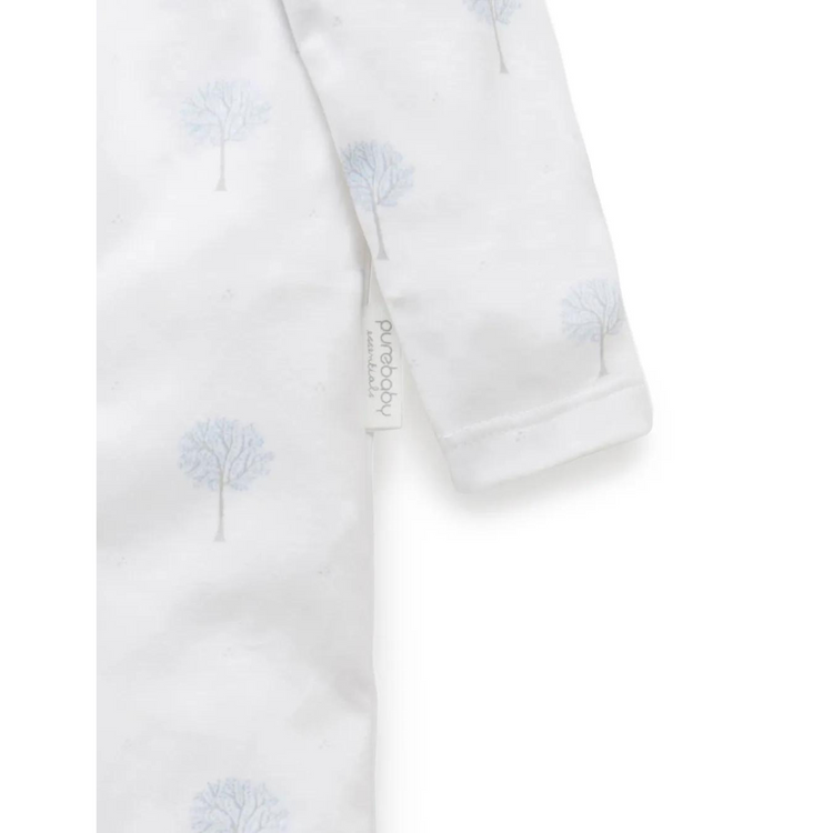 Purebaby Organic Zip Growsuit - Pale Blue Tree Print