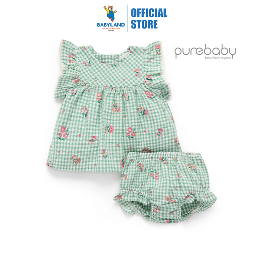 Purebaby Organic Frida Gingham Bloomer Set - Frida Print