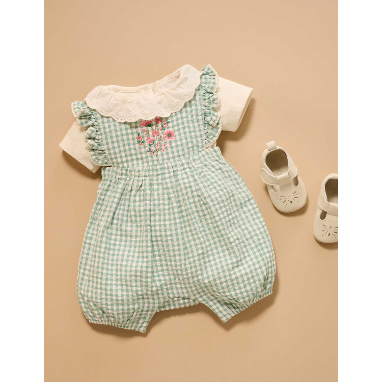 Purebaby Organic Iguana Gingham Frida Gingham Romper