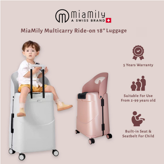 MiaMily Multicarry Carry On Luggage 18" with Built-in Seat for Children & Adults | Luggage Kids | Suitcase