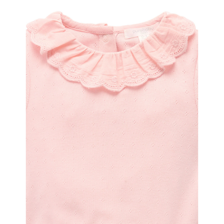 Purebaby Organic Guava Print Pointelle Ruffle Bodysuit
