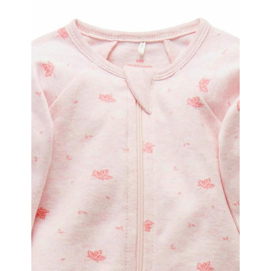 Purebaby Organic Zip Growsuit - Pale Pink Leaf