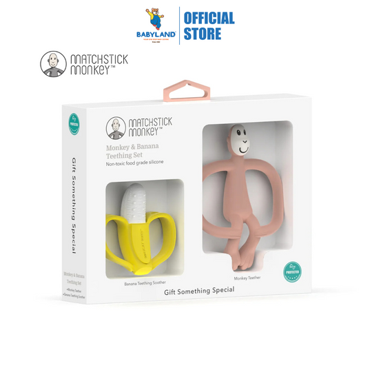 Matchstick Monkey Banana Soother & Teether Gift Set - Dusty Pink